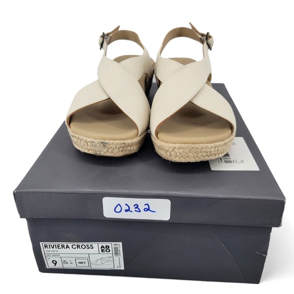 Abeo Riviera Cross Sandals Off White Leather Espadrille Wedge Size 9 - Picture 5 of 6